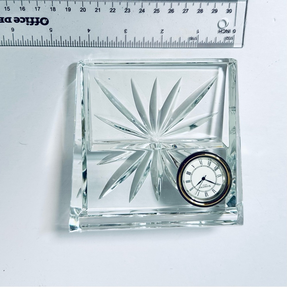 WATERFORD CRYSTAL Time Desk Set, Card Holder & Clock Desk, Polished Lead Crystal - Picture 8 of 8